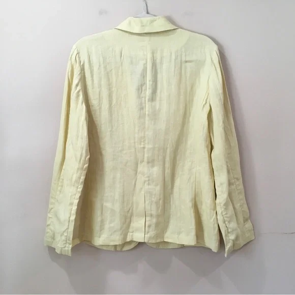 J.Crew UnstructuredParke Blazer size 8 Linen Jacket V Neck Butter Yellow BJ368